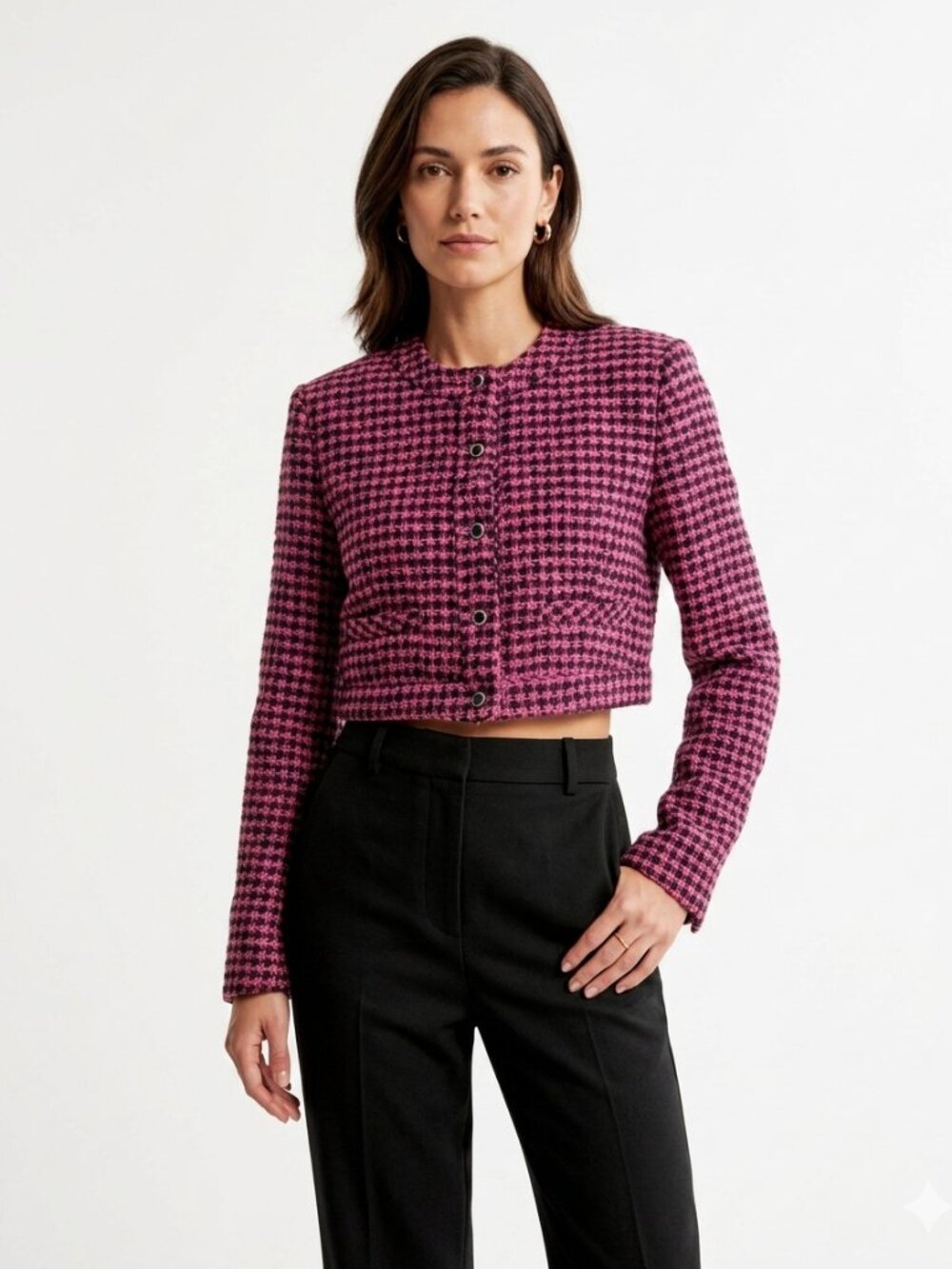 NWT ZARA PURPLE PINK BLACK TWEED CROPPED JACKET - S